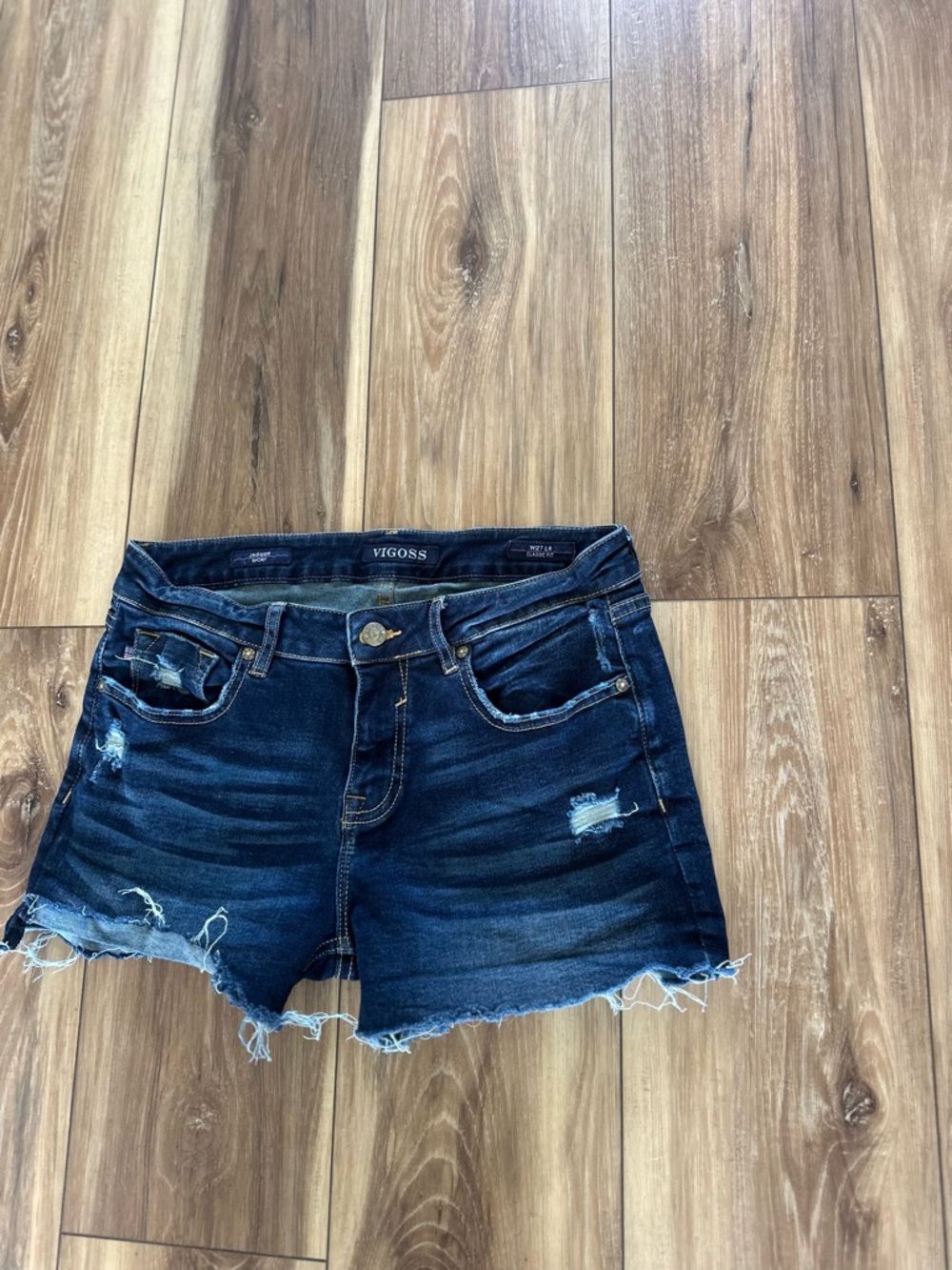 Vigoss Dark Blue Distressed jagger Jean shorts size W27L4 - Picture 2 of 5